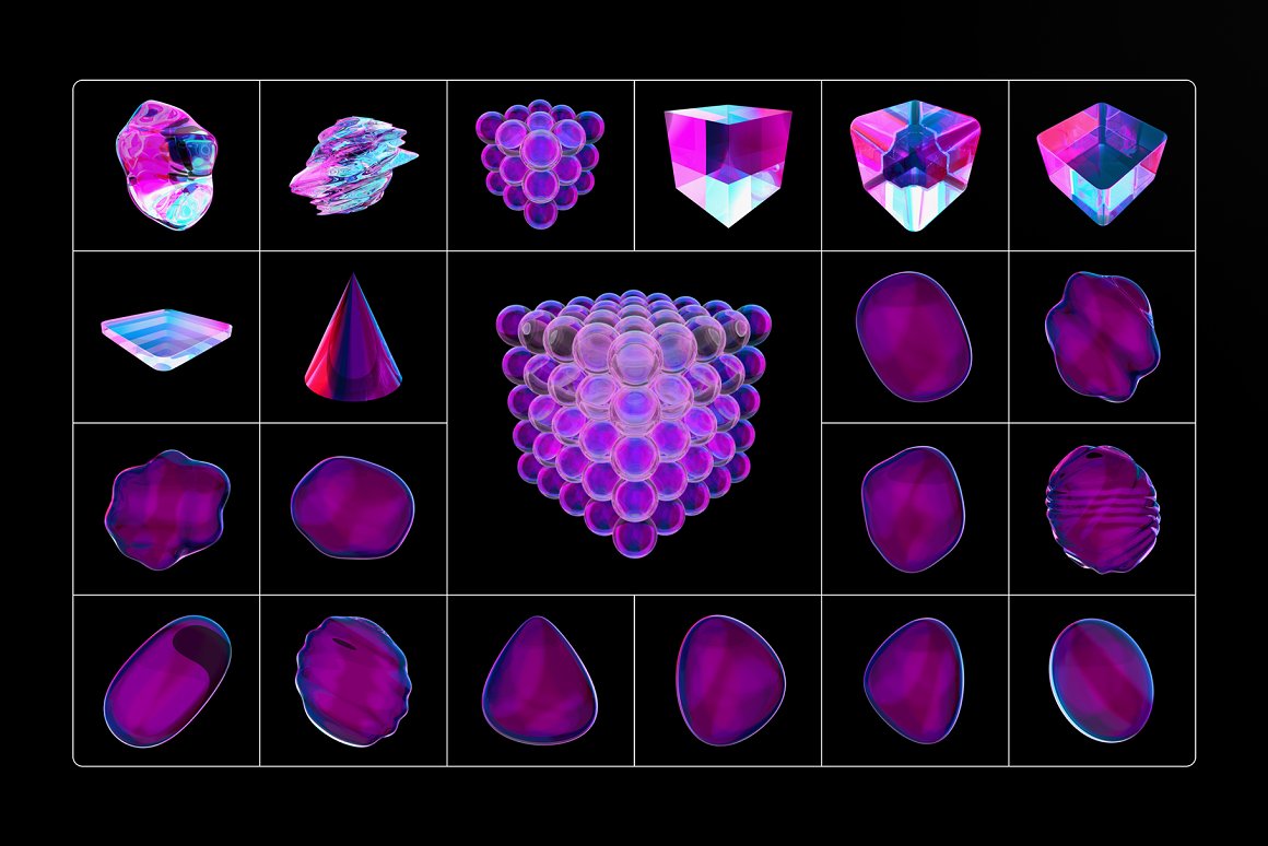 90款全息渐变透明多彩玻璃水晶抽象艺术3D流体几何PNG免抠图设计素材 Fluid Glass 3D Shapes 图片素材 sucaiwan.com