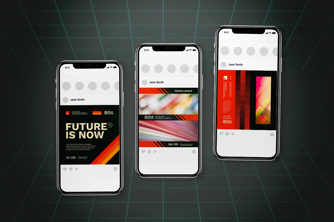 80年代复古风格社交媒体PSD模板包 80s Retro Style Social Media Pack 样机素材 sucaiwan.com