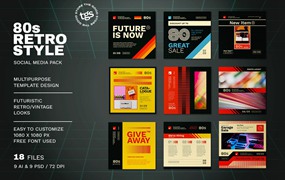 80年代复古风格社交媒体PSD模板包 80s Retro Style Social Media Pack