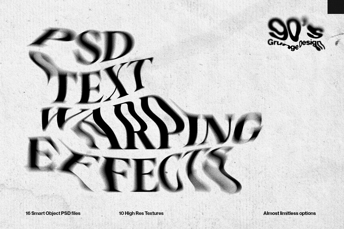 90年代新潮酸性置换颗粒感噪声扭曲混乱PSD文本效果 Warped Photoshop Text Effects 样机素材 sucaiwan.com