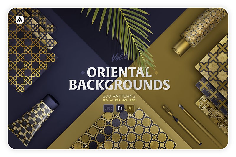 200个华丽奢华的伊斯兰艺术装饰图案，AI PSD格式 图片素材 sucaiwan.com