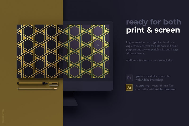 200个华丽奢华的伊斯兰艺术装饰图案，AI PSD格式 图片素材 sucaiwan.com