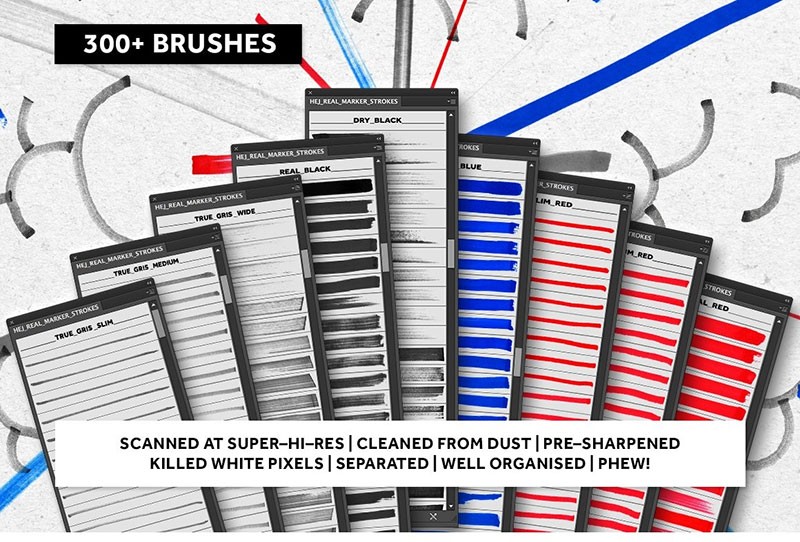 300+真实马克笔手绘效果AI笔刷 笔刷资源 sucaiwan.com