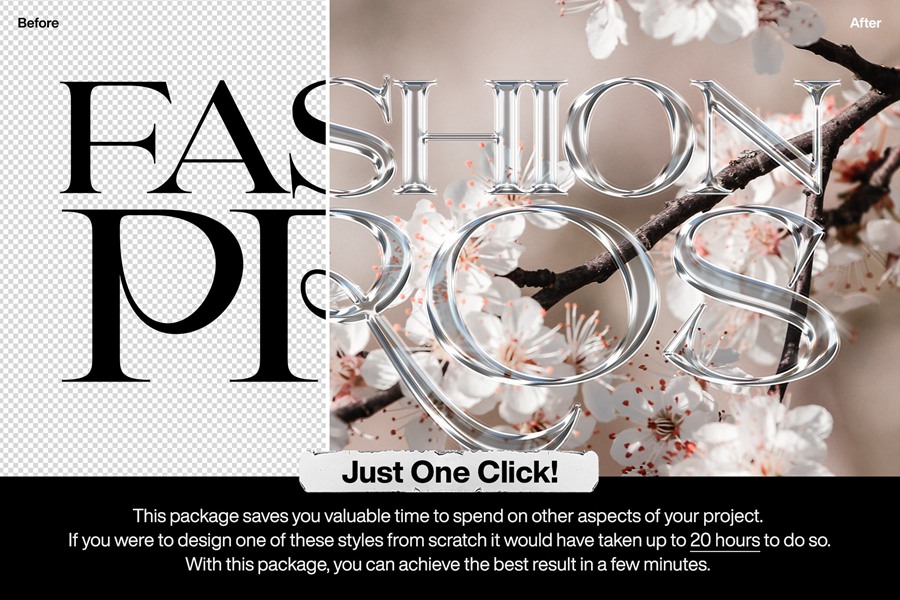 高质量抽象艺术酸性金属镀铬风格文本标志设计包PS图层样式 Hyperpix Chrome Text Effects Vol.6 插件预设 sucaiwan.com