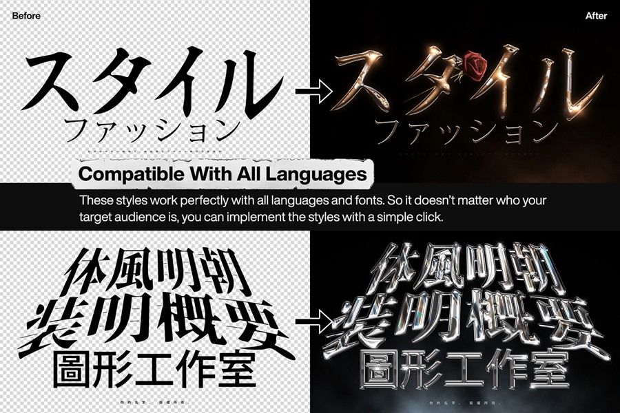 高质量抽象艺术酸性金属镀铬风格文本标志设计包PS图层样式 Hyperpix Chrome Text Effects Vol.6 插件预设 sucaiwan.com