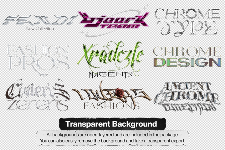 高质量抽象艺术酸性金属镀铬风格文本标志设计包PS图层样式 Hyperpix Chrome Text Effects Vol.6 插件预设 sucaiwan.com