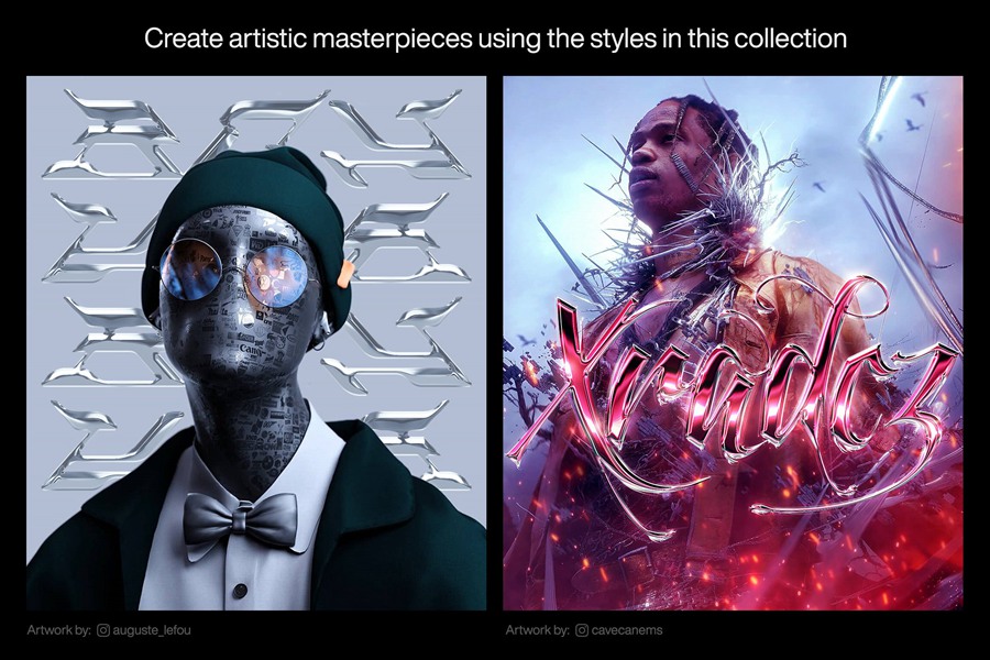 高质量抽象艺术酸性金属镀铬风格文本标志设计包PS图层样式 Hyperpix Chrome Text Effects Vol.6 插件预设 sucaiwan.com