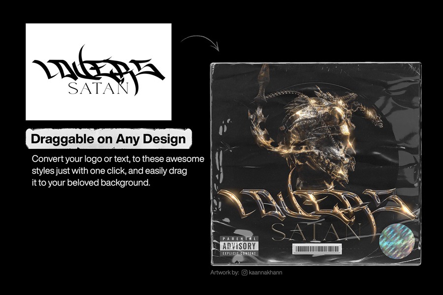 高质量抽象艺术酸性金属镀铬风格文本标志设计包PS图层样式 Hyperpix Chrome Text Effects Vol.6 插件预设 sucaiwan.com