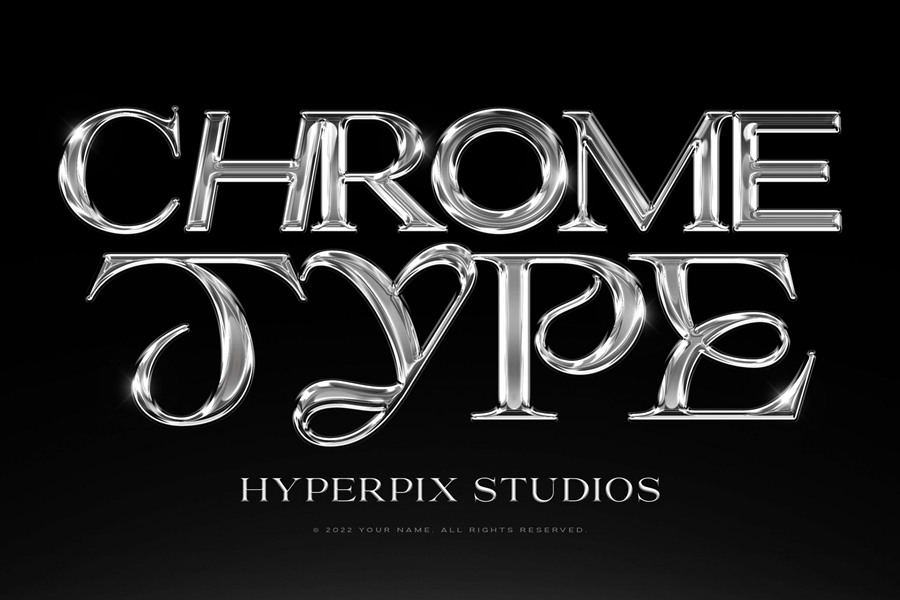 高质量抽象艺术酸性金属镀铬风格文本标志设计包PS图层样式 Hyperpix Chrome Text Effects Vol.6 插件预设 sucaiwan.com