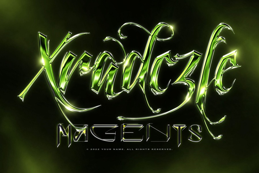 高质量抽象艺术酸性金属镀铬风格文本标志设计包PS图层样式 Hyperpix Chrome Text Effects Vol.6 插件预设 sucaiwan.com