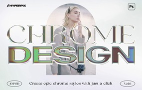高质量抽象艺术酸性金属镀铬风格文本标志设计包PS图层样式 Hyperpix Chrome Text Effects Vol.6
