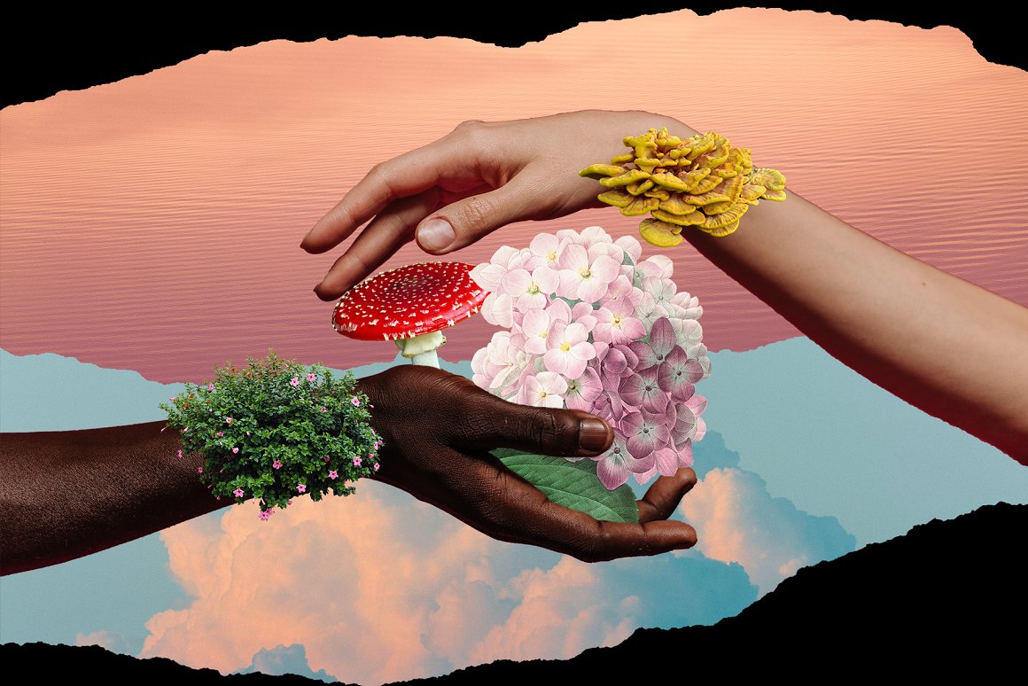 162个高品质复古手工拼贴剪纸不同手势PNG镂空素材 Hand Gestures Collage Cut-Outs Kit 图片素材 sucaiwan.com