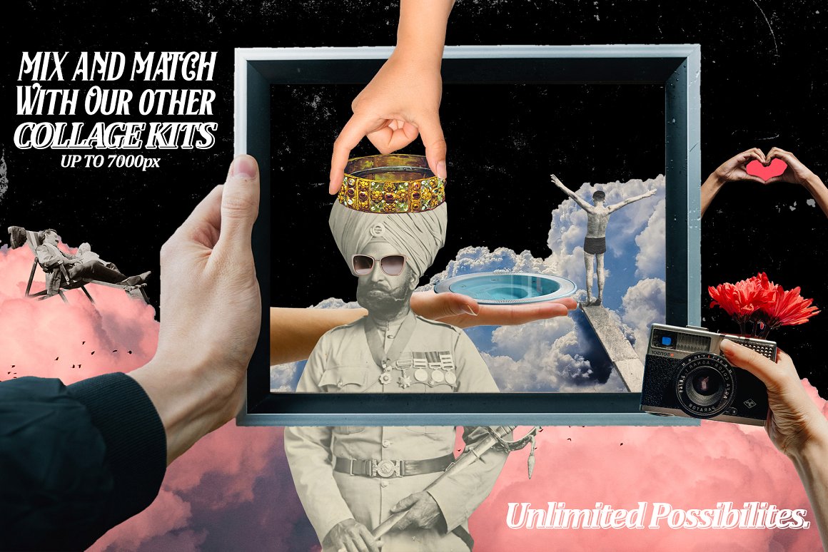 162个高品质复古手工拼贴剪纸不同手势PNG镂空素材 Hand Gestures Collage Cut-Outs Kit 图片素材 sucaiwan.com