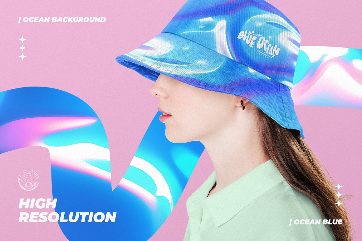 185个海洋蓝色3D流动光泽液体抽象艺术背景图片Y2K涂鸦标题设计套装 Ocean Blue | Background . sucaiwan.com