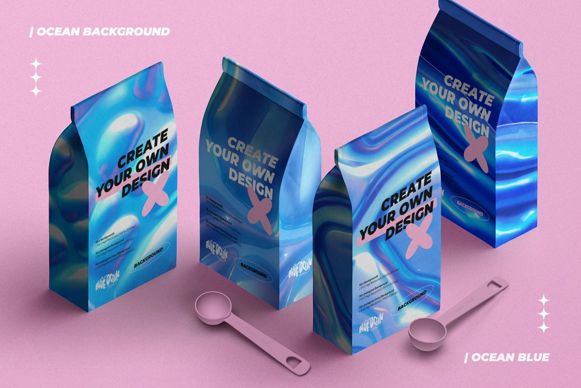 185个海洋蓝色3D流动光泽液体抽象艺术背景图片Y2K涂鸦标题设计套装 Ocean Blue | Background . sucaiwan.com