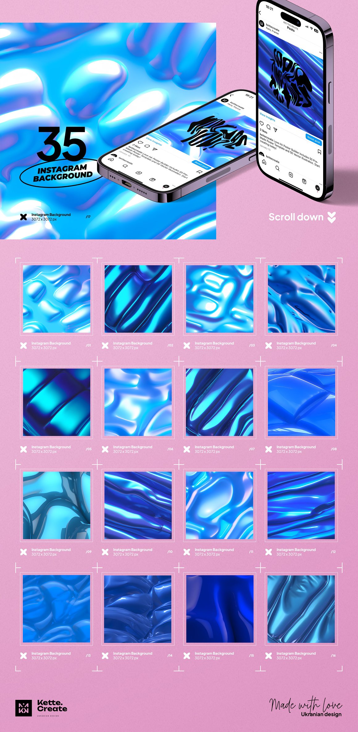 185个海洋蓝色3D流动光泽液体抽象艺术背景图片Y2K涂鸦标题设计套装 Ocean Blue | Background . sucaiwan.com