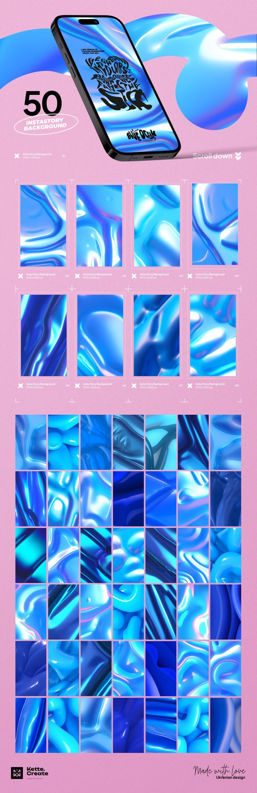 185个海洋蓝色3D流动光泽液体抽象艺术背景图片Y2K涂鸦标题设计套装 Ocean Blue | Background . sucaiwan.com