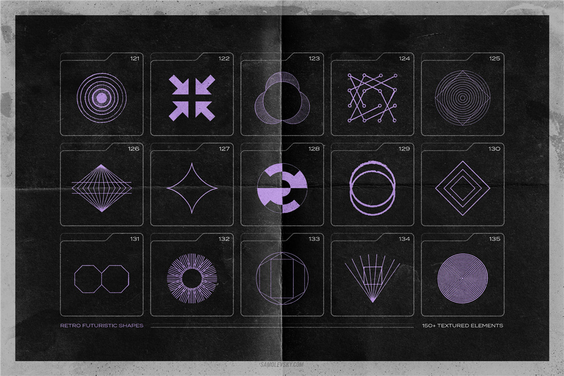 150多种复古仿旧野蛮主义赛博朋克酸性图形几何矢量设计元素纹理形状包 Samolevsky 150 Retro-futuristic textured shapes 图片素材 第7张-素材湾丨精选海外优质设计素材资源 150多种复古仿旧野蛮主义赛博朋克酸性图形几何矢量设计元素纹理形状包 Samolevsky 150 Retro-futuristic textured shapes 图片素材 sucaiwan.com