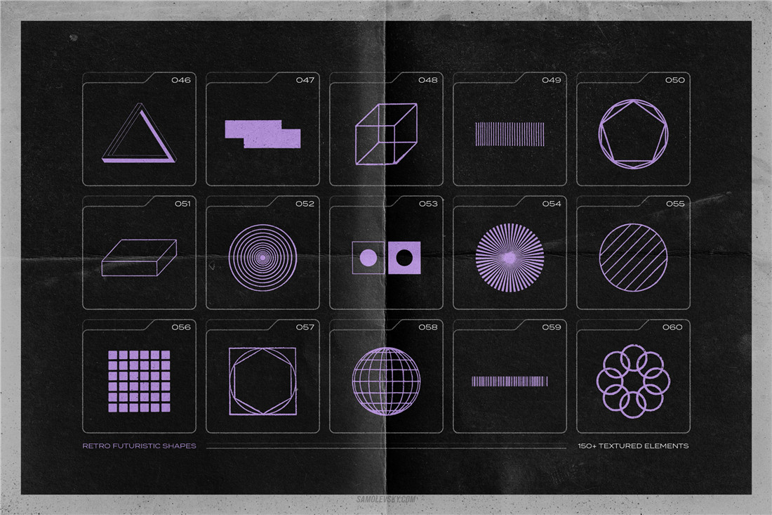 150多种复古仿旧野蛮主义赛博朋克酸性图形几何矢量设计元素纹理形状包 Samolevsky 150 Retro-futuristic textured shapes 图片素材 第12张-素材湾丨精选海外优质设计素材资源 150多种复古仿旧野蛮主义赛博朋克酸性图形几何矢量设计元素纹理形状包 Samolevsky 150 Retro-futuristic textured shapes 图片素材 sucaiwan.com
