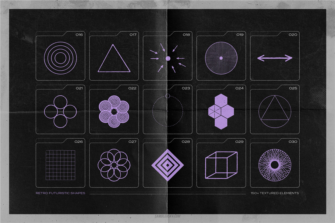 150多种复古仿旧野蛮主义赛博朋克酸性图形几何矢量设计元素纹理形状包 Samolevsky 150 Retro-futuristic textured shapes 图片素材 第15张-素材湾丨精选海外优质设计素材资源 150多种复古仿旧野蛮主义赛博朋克酸性图形几何矢量设计元素纹理形状包 Samolevsky 150 Retro-futuristic textured shapes 图片素材 sucaiwan.com