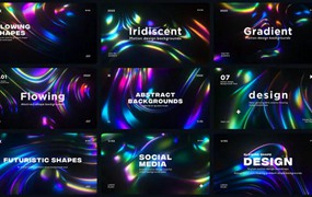 视频素材:深色全息彩虹色霓虹灯发光形状背景视频素材包