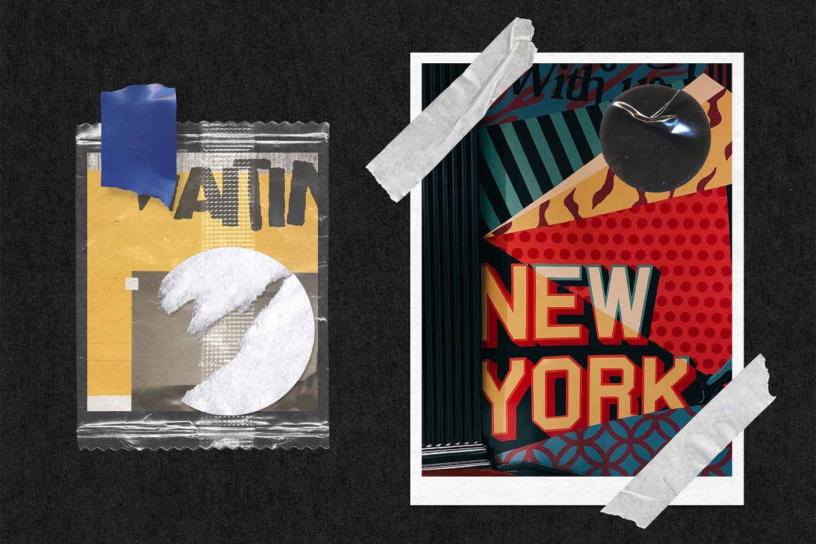 188个做旧撕纸折痕撕裂胶带胶条贴纸免扣PNG元素背景肌理设计素材 PNG TAPE lines & circles shapes PACK . sucaiwan.com