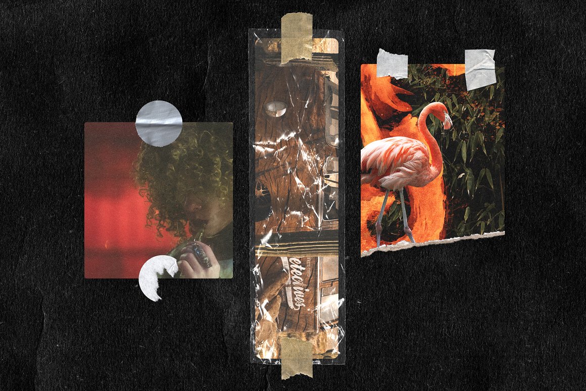 188个做旧撕纸折痕撕裂胶带胶条贴纸免扣PNG元素背景肌理设计素材 PNG TAPE lines & circles shapes PACK . sucaiwan.com