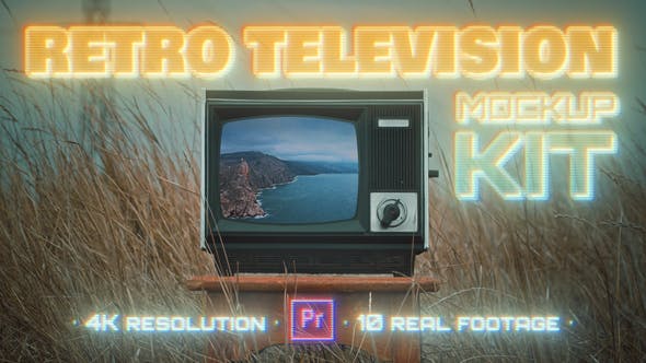 80年代复古4K电视展示框绿幕素材PR模板套件 Retro TV Mockup Kit 插件预设 sucaiwan.com