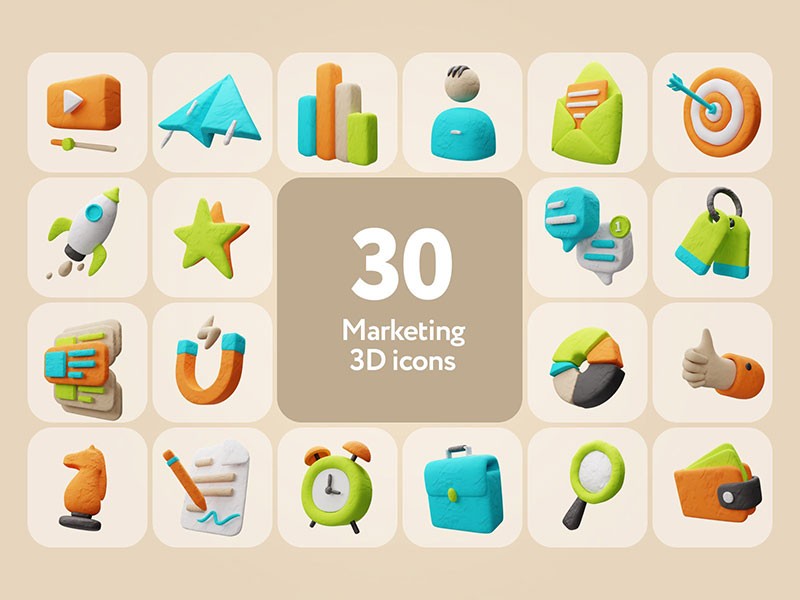 30个可爱黏土风购物促销3D图标， Blend PNG格式 图标素材 sucaiwan.com