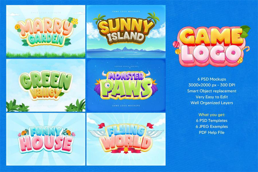 PS资源-3D立体艺术游戏标题字文字效果PSD样机模板 样机素材 sucaiwan.com