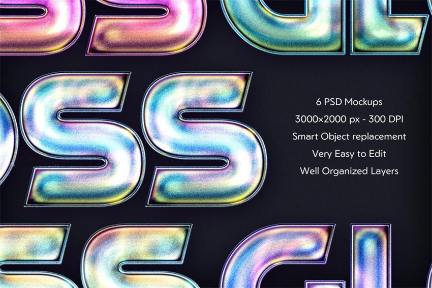 PS资源-3D全息金属影像文字标题字艺术字效果PSD样机模板 样机素材 sucaiwan.com