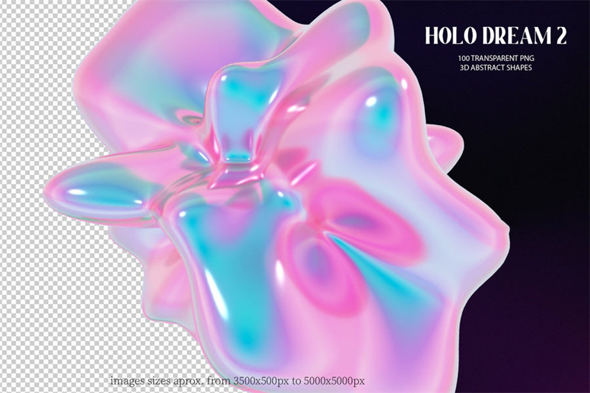 设计资源-100款3D抽象全息彩虹色几何形状图形元素PNG素材 图片素材 sucaiwan.com