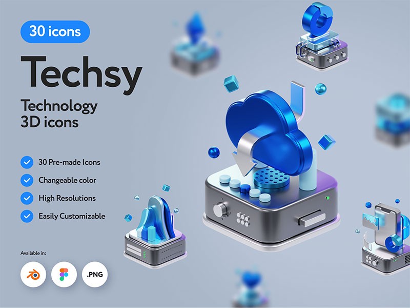 30个科技云存储3D图标，Blend PNG格式 图标素材 sucaiwan.com