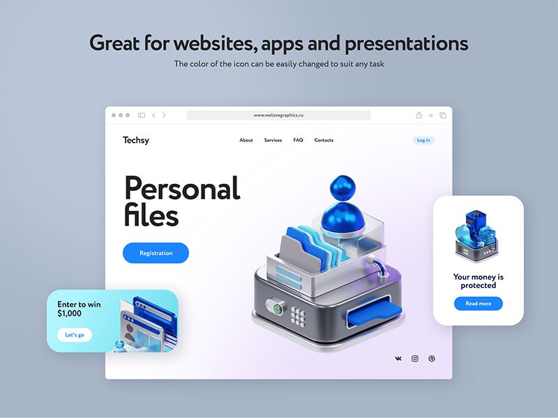 30个科技云存储3D图标，Blend PNG格式 图标素材 sucaiwan.com