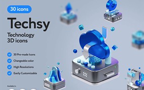 30个科技云存储3D图标，Blend PNG格式
