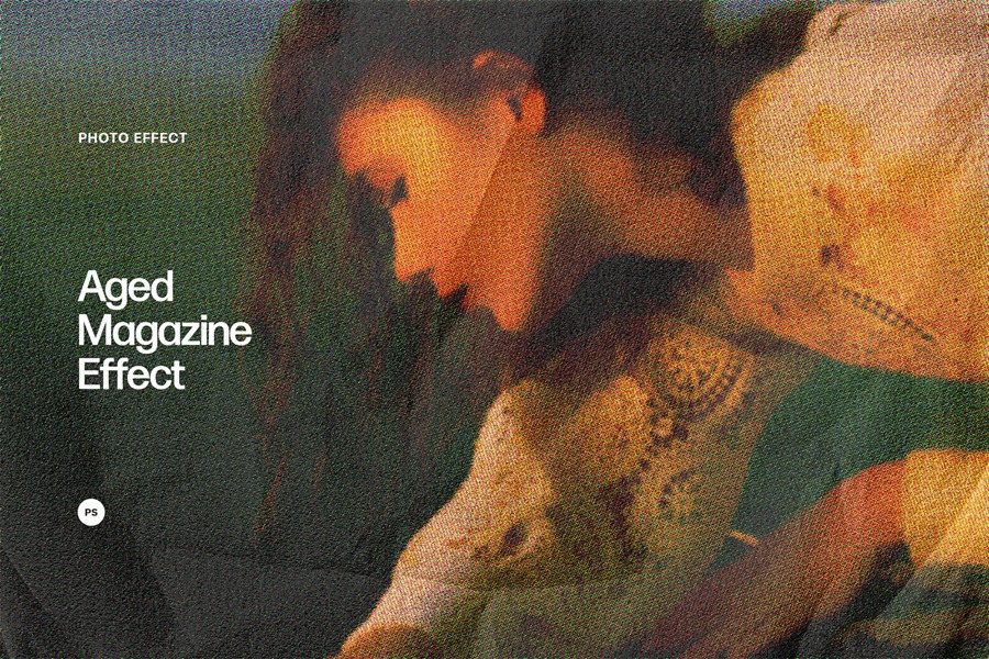 高质量复古褶皱纸张纹理老年杂志照片效果PSD模板 Aged Magazine Photo Effect 样机素材 sucaiwan.com
