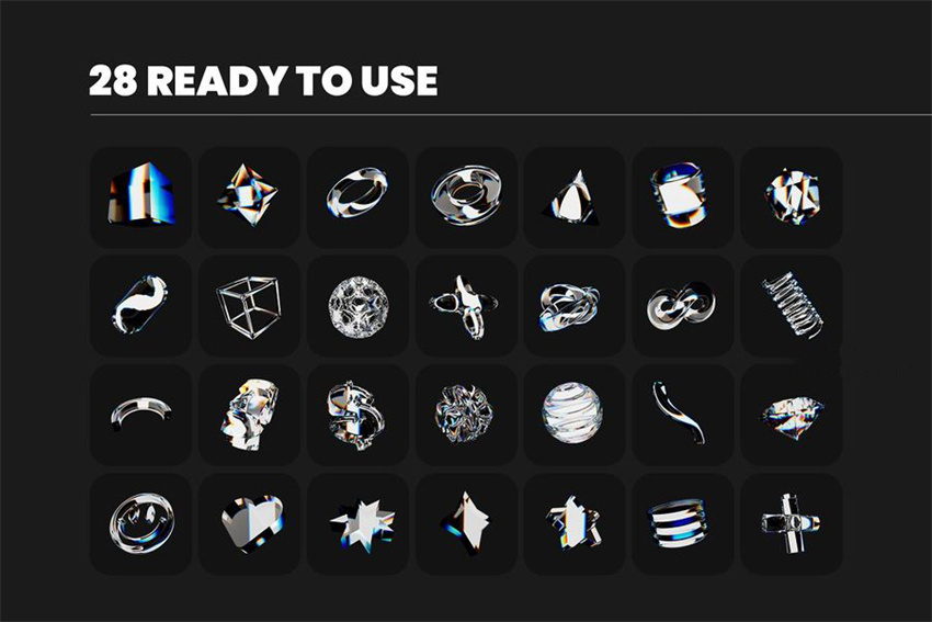 PS资源-3D立体镀珞镭射玻璃质感几何形状图形元素素材 图片素材 sucaiwan.com