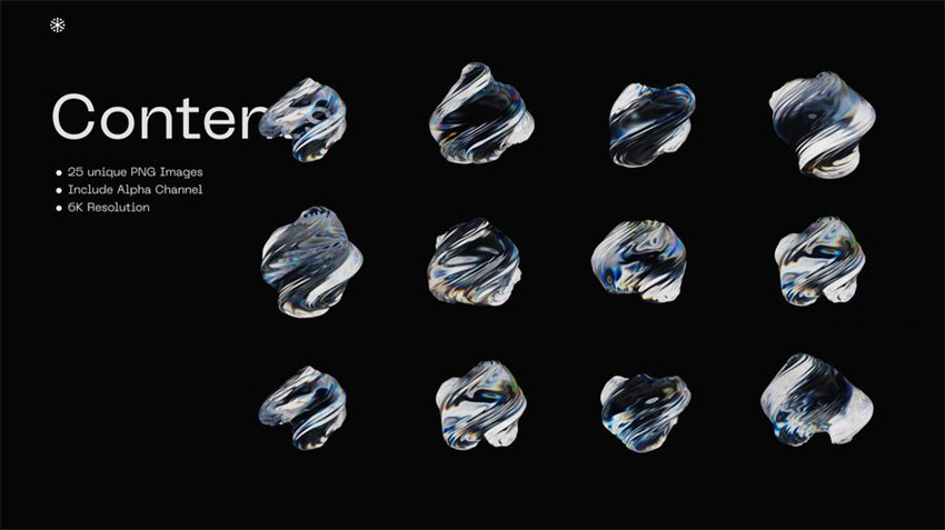 PS资源-25款3D镭射透明玻璃几何形状图形元素PNG素材 图片素材 sucaiwan.com