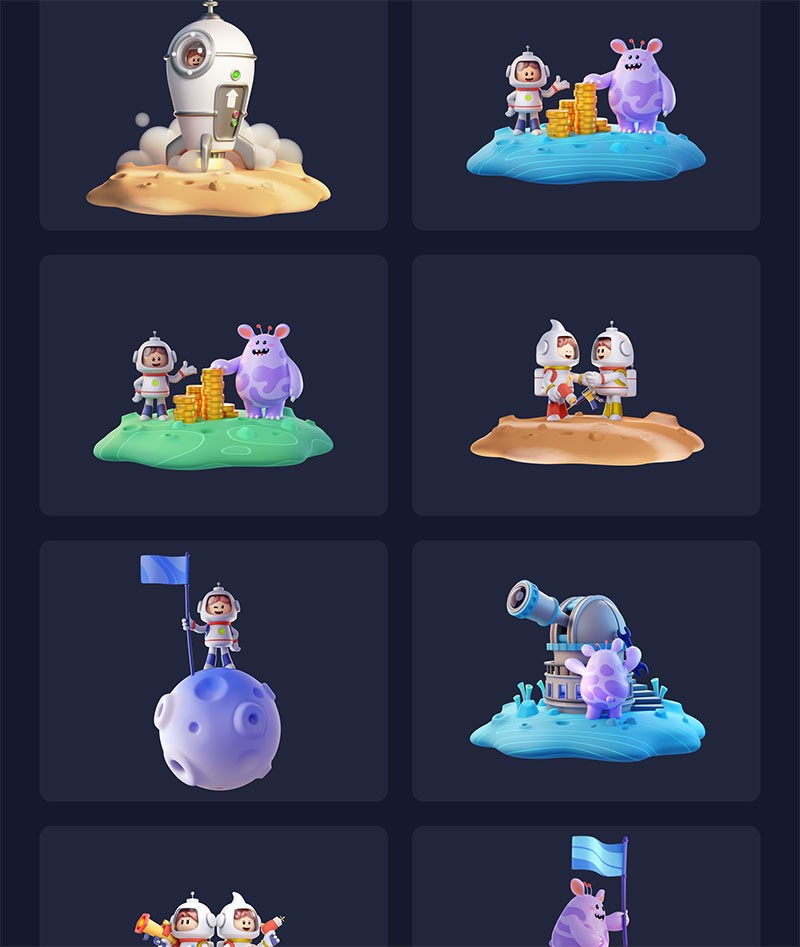 3D宇航员怪物星球IP卡通形象，PNG figma格式 图标素材 sucaiwan.com
