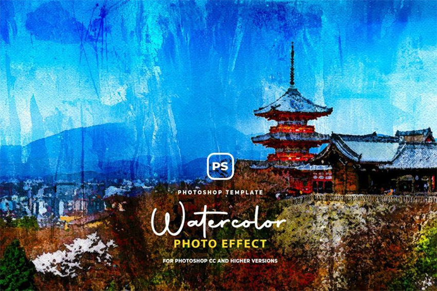 样机模版-水彩画山水画效果PS样机模板 样机素材 sucaiwan.com