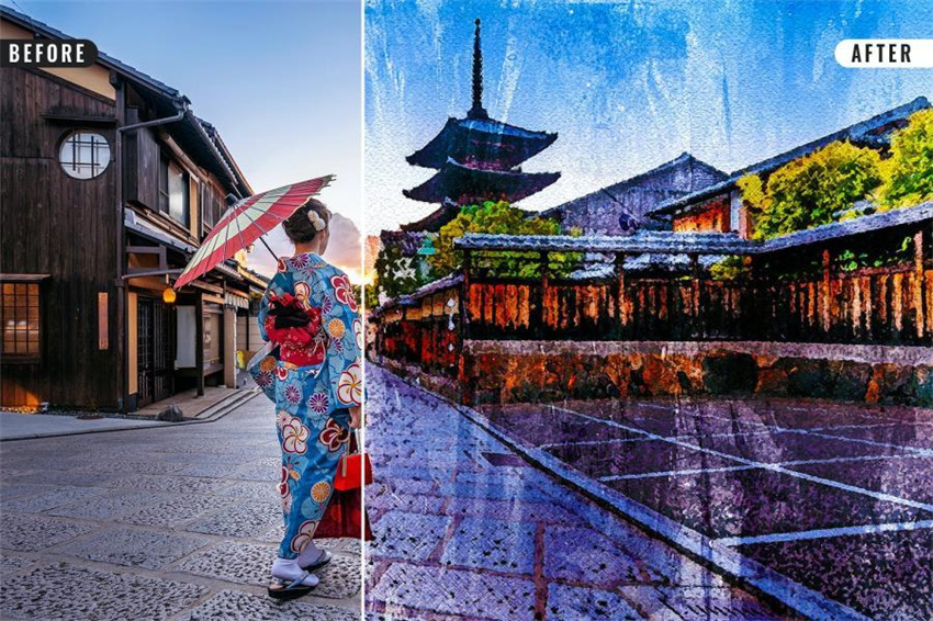 样机模版-水彩画山水画效果PS样机模板 样机素材 sucaiwan.com