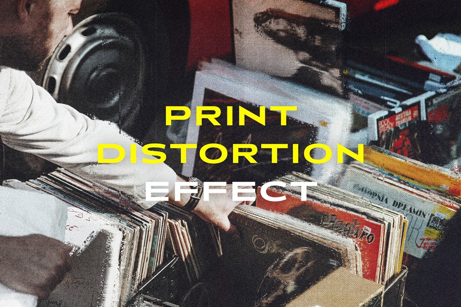 高质量黑白滤镜印刷失真照片效果PSD模板 Print Distortion Effect 样机素材 sucaiwan.com