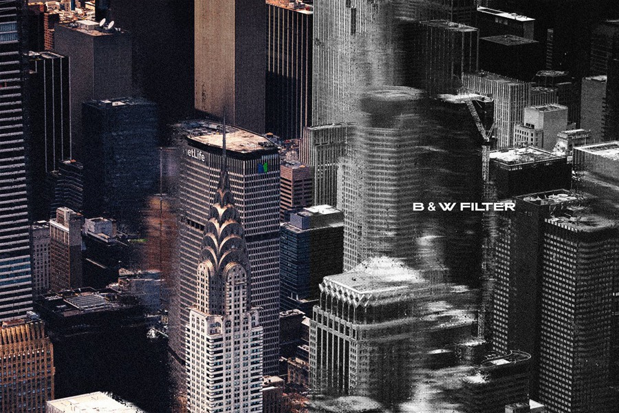 高质量黑白滤镜印刷失真照片效果PSD模板 Print Distortion Effect 样机素材 sucaiwan.com