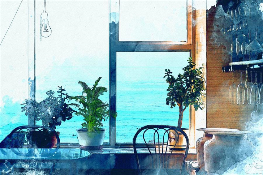 样机模版-水彩画素描照片效果PS样机模板 样机素材 sucaiwan.com