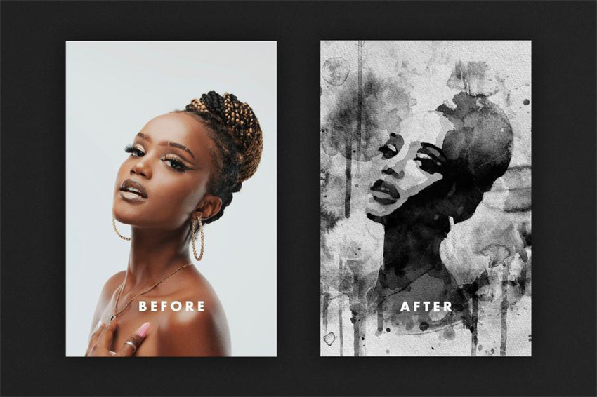 样机模版-墨水飞溅晕染纸纹效果PS样机模版 样机素材 sucaiwan.com