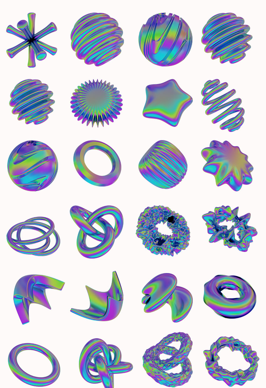 PS资源-320款3D渐变全息效果形状图形PNG素材 图片素材 sucaiwan.com