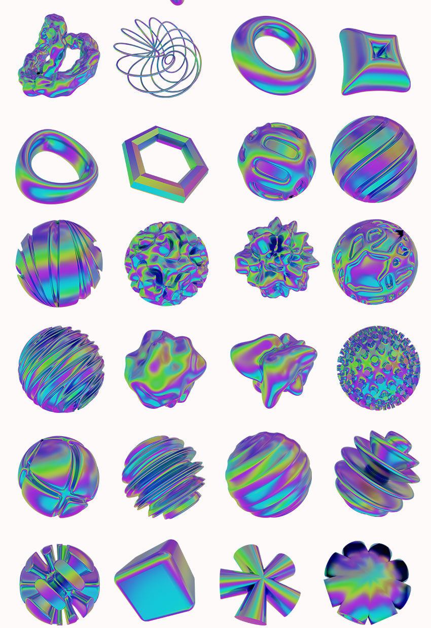 PS资源-320款3D渐变全息效果形状图形PNG素材 图片素材 sucaiwan.com