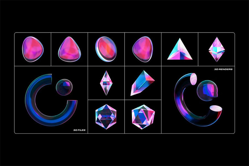 PS资源-90款3D玻璃材质抽象形状图形元素PNG素材 图片素材 sucaiwan.com