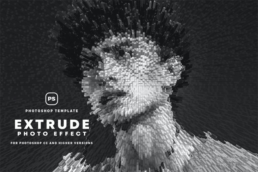 PS资源-PS一键生成3D几何凸起挤出图片效果PS样机模版 样机素材 sucaiwan.com