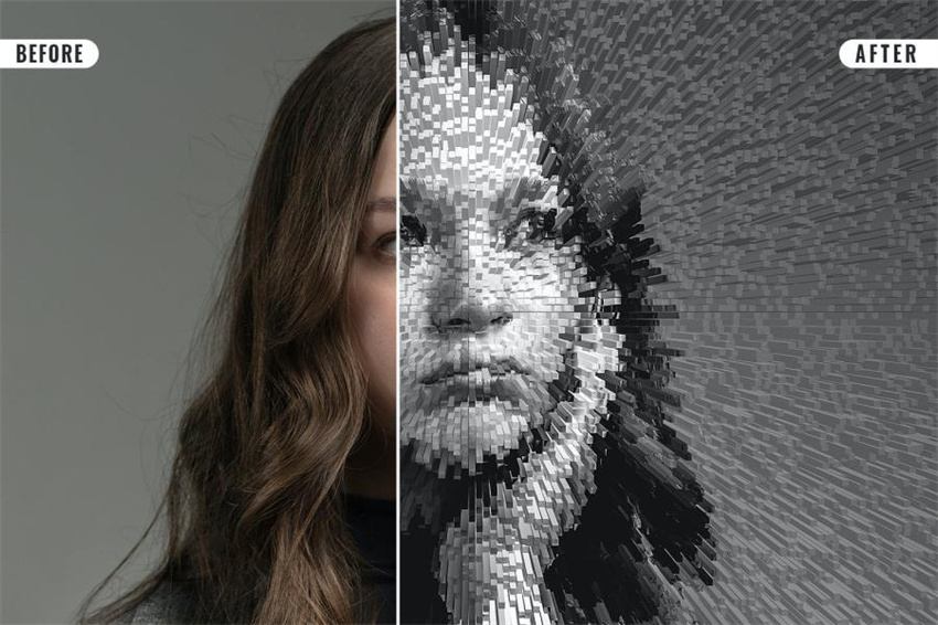 PS资源-PS一键生成3D几何凸起挤出图片效果PS样机模版 样机素材 sucaiwan.com